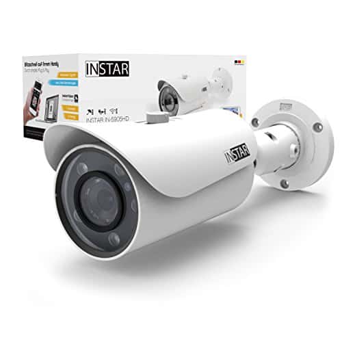 INSTAR IN-5905HD Wlan IP Kamera / Sicherheitskamera für Außen / HD Überwachungskamera / HD IP cam mit LAN & Wlan / Wifi für Outdoor (5 Leistungsstarke IR LEDs, Infrarot Nachtsicht, Weitwinkel, wetterfest, SD Karte, Bewegungserkennung, Aufnahme, WDR) weiss